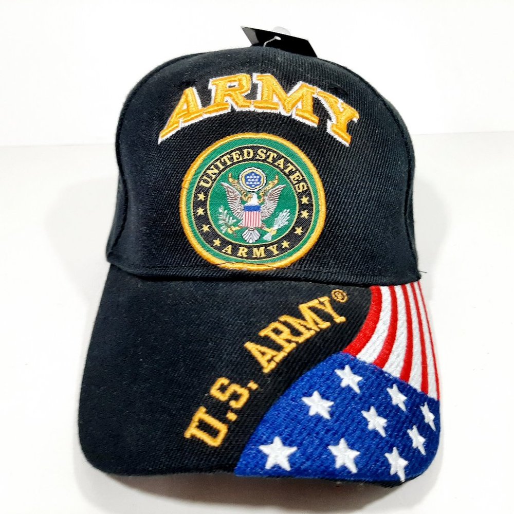 US ARMY EMBLEM HAT USA FLAG ON SIDE BRIM BALL CAP